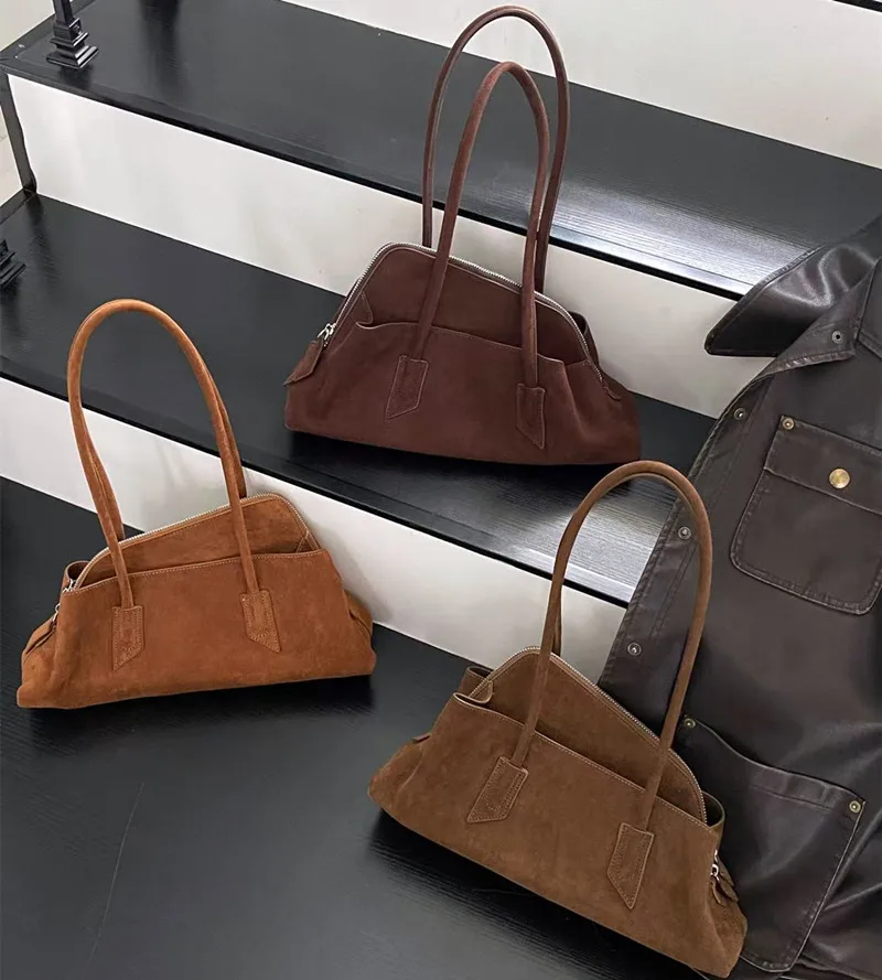 Designer Casual Winter Matte Coffee Camel Grey Large Tote Suede Leather Women Handbag Nubuck Commuter Office Shoulder Bag