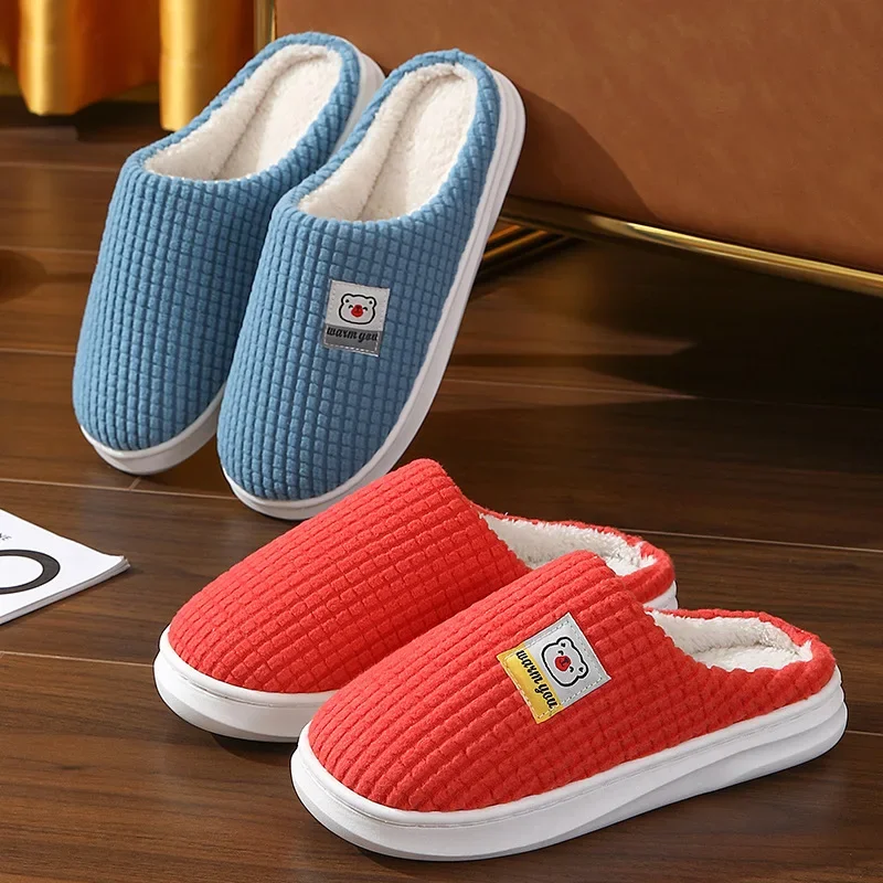 New Fashion Winter Slippers Women Men Thick Sole Indoor Home Warm Couples Shoes Non-Slip Flat Platform Women's Cotton Slippers