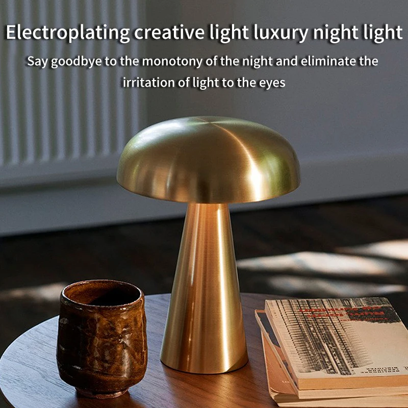 Nordic Portable Small Mushroom Table Lamp Usb Rechargeable Touch Dimming Eye Protection Led Night Light Bedroom Atmosphere