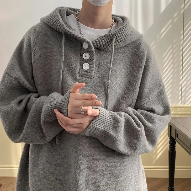 Men Hooded Sweater Spring and Autumn Seasons Japanese Vintage Lazy Coat Male Wearing Hat Knit Casual Fashion Loose Sweater Top long sleeve sweater