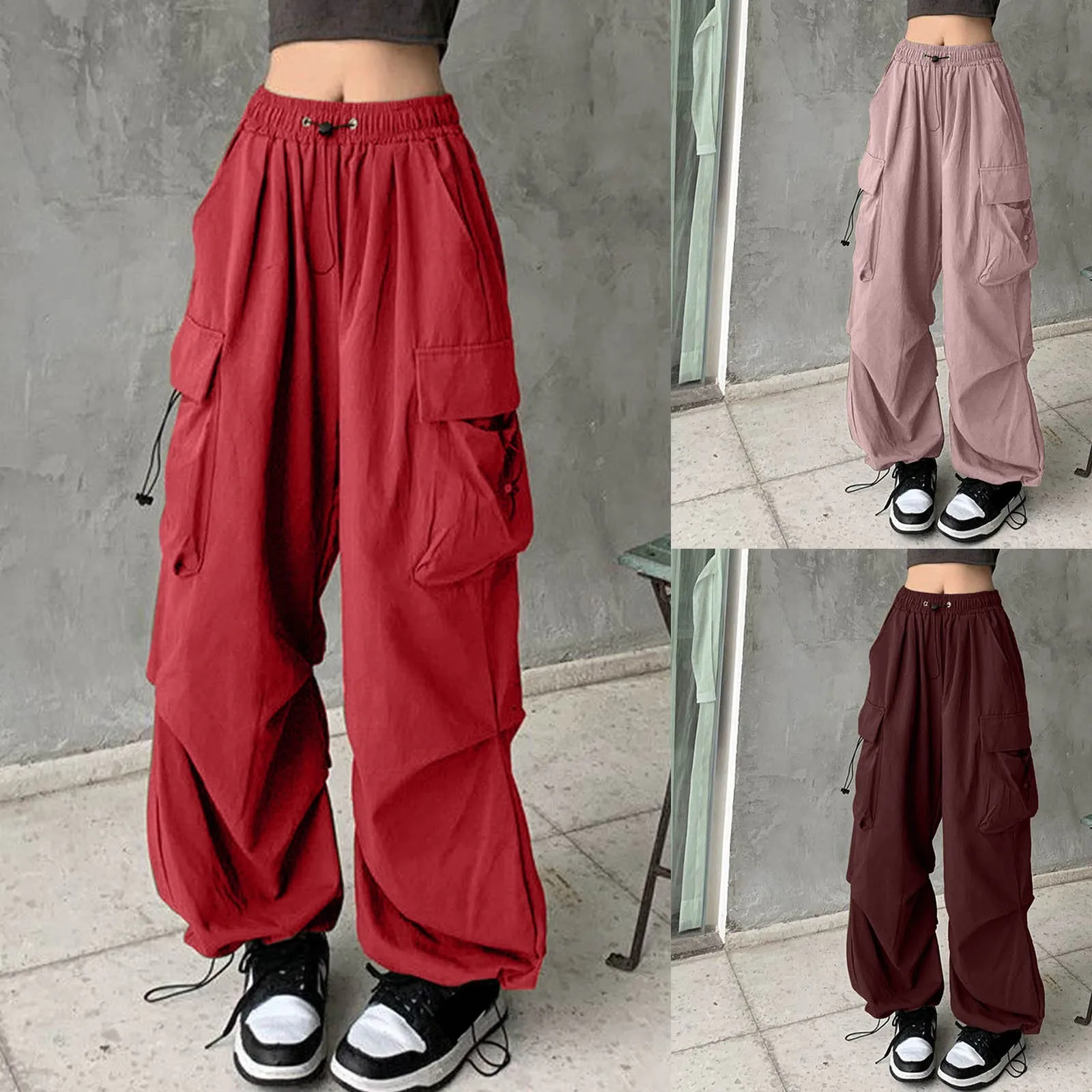 

Women's High Waist Wide Pants Youthful Female Trousers Streetwear Solid Casual Baggy Cargo Pants For Women 2024 Fashion Vintage