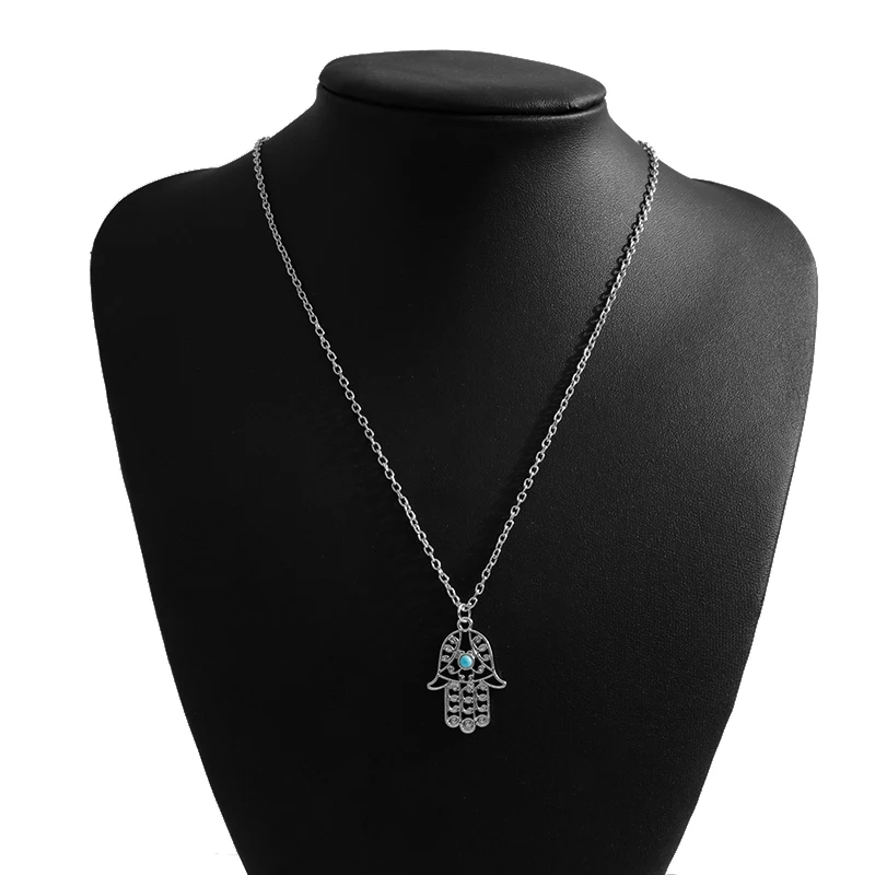 Vintage Hamsa Fatima Hand Anhänger Natürliche Stein Bösen blick Halskette für Frauen Männer Unisex Hohl Kreative Schlüsselbein Halsband Schmuck – Detail 10