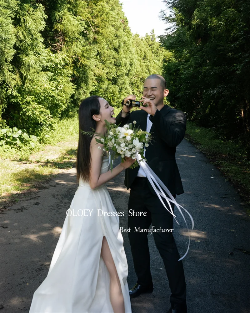 OLOEY 2025 Sexy Strapless Mermaid Wedding Dresses Korea Photo shoot Pleats Split Floor Length Bridal Gowns Vestidos de noiva 5