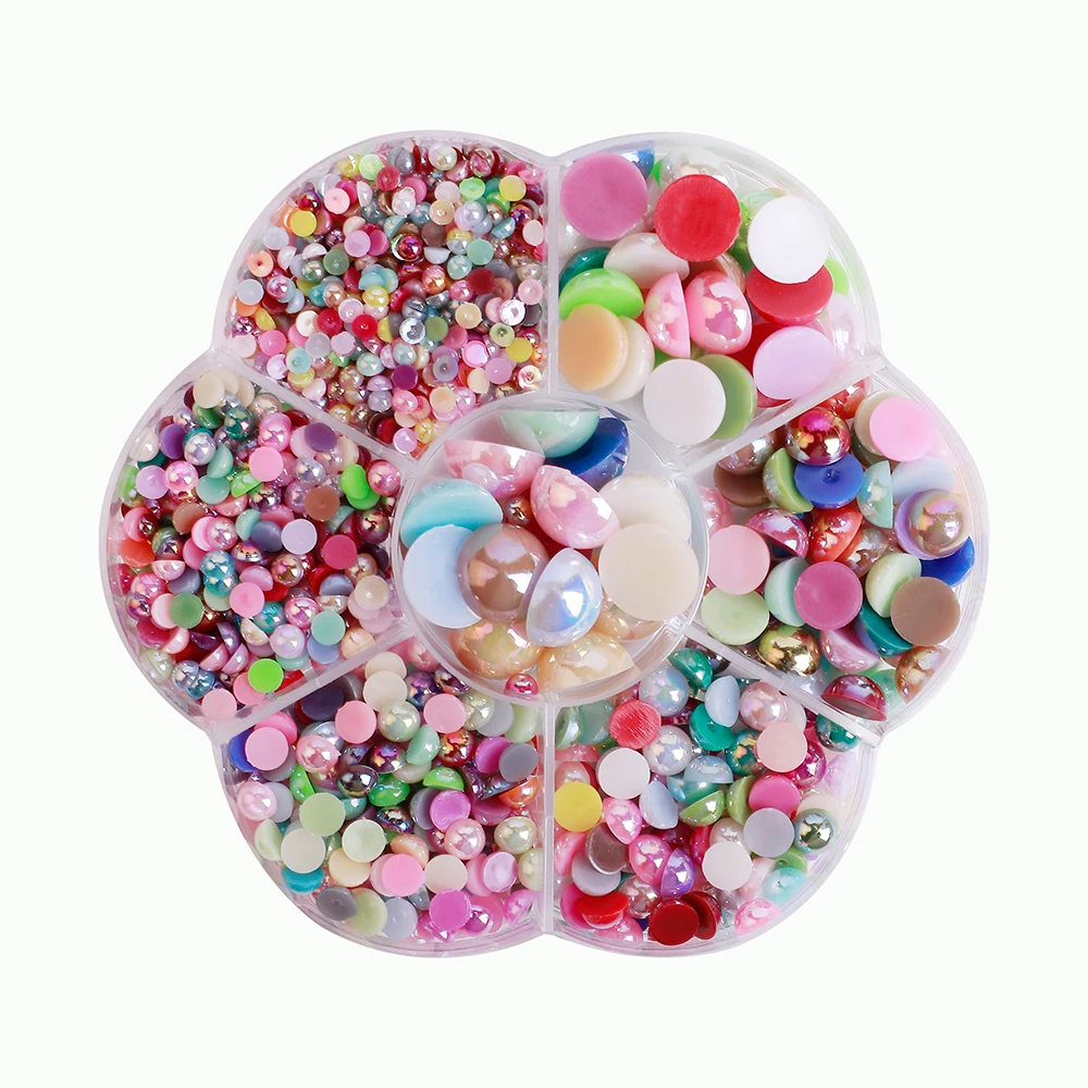 1800pcs/box AB Half Round Pearl Beads Mix Size 3-12mm  Flatback Rhinestones For Garment Nail Art Decor  F1106 images - 6