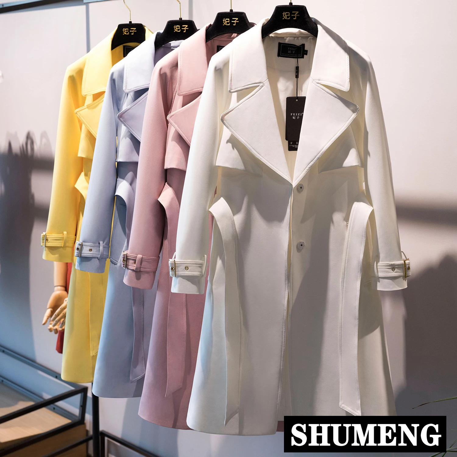 New Arrival Women's White Trench Coat Elegant Ladies Notched Collar
