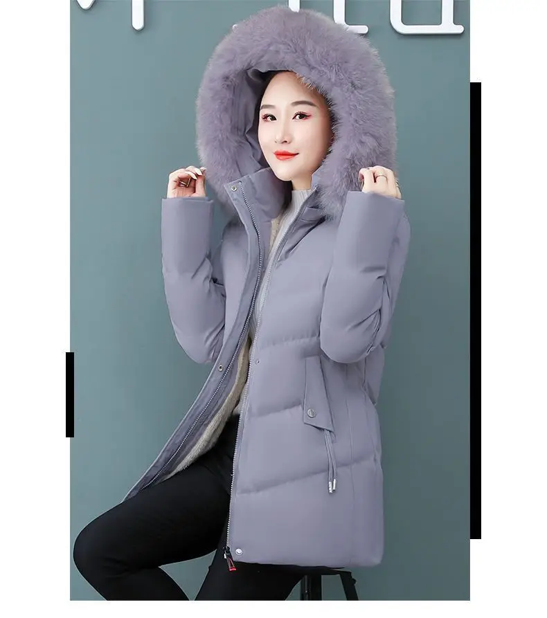 Women's Coat Cotton Coat for Women Mid-length Winter Padded Thickened Warm Removable Collar Hooded Cotton Clothes Zipper Pockets