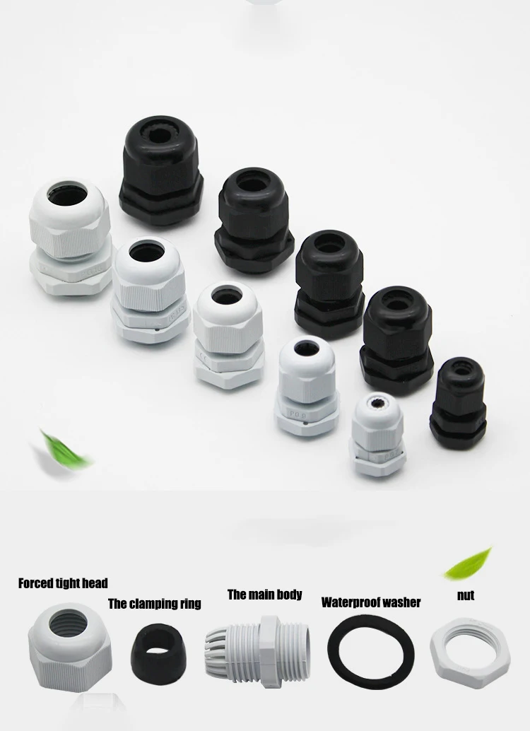 10Pcs Cable Gland Waterproof Cable entry IP68 PG7 for 3-6.5mm PG9 PG11 PG13.5 PG16 PG19/21 White Black Nylon Plastic Connector