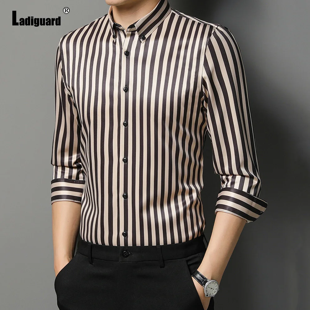 

Men Long-sleeved Basic Shirt Vintage Stripe Tops Streetwear 2023 harajuku Fashion Shirts Wear Office Mens Elegant Wedding Blouse