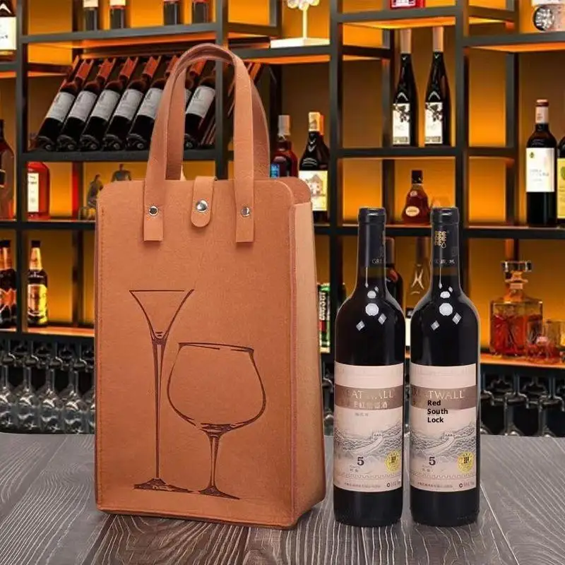 Bolsa de mano de fieltro para botella doble, portabotellas de vino de mano resistente, bolsa de almacenamiento de papel de regalo para embalaje de bebidas y fiestas