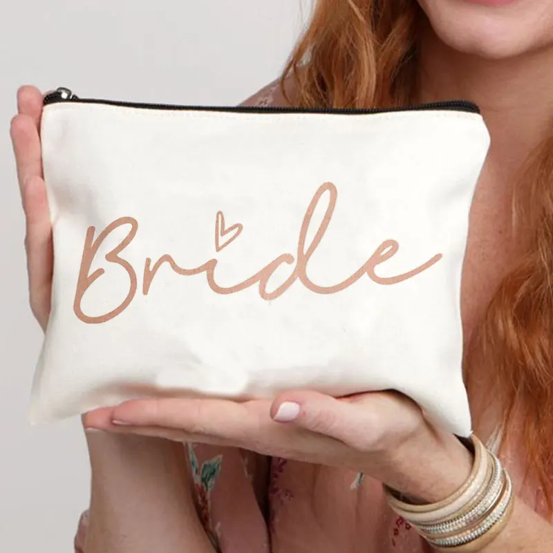 Team Bride  Printed Love Logo Women Makeup Pouch Bridesmaid Pocket Lipstick Makeup Brush Bag Large Capacity Wash Bag for Wedding 2
