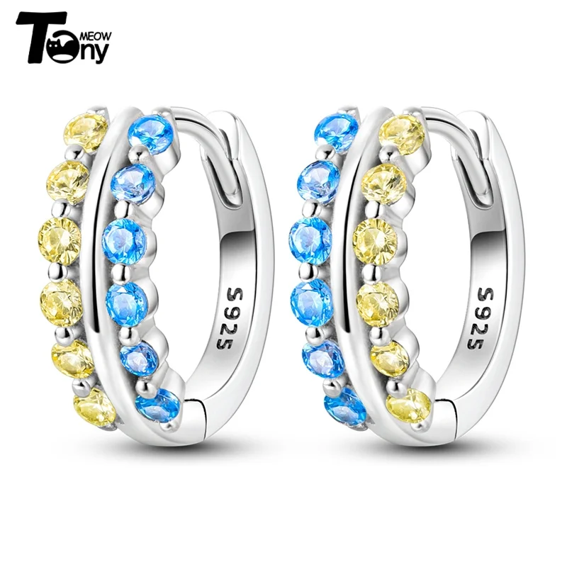 925 Sterling Silver Hoop Earrings For Women Star Moon Paint Feather Musical Note Colorful Zircon Fashion Earrings Women Gift