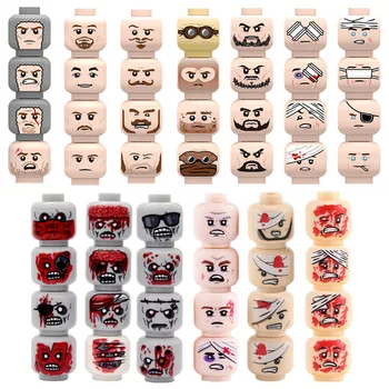 WW2 Injured Emotional Face Heads Building Blocks, Army Soldiers Figures, Zombie Heads, Military Weapon Parts, Bricks Toy 1