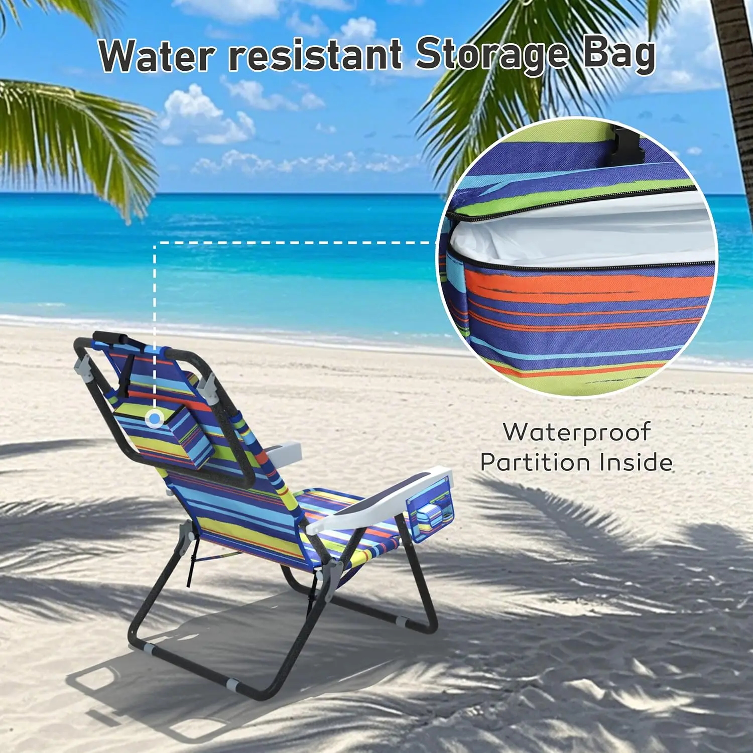 Outdoor Beach Foldable Chaise Lounge Chair with Detachable Pillow & Pocket, Portable Tanning  Chair with 5 Position