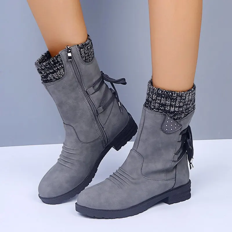 

2022 New In Winter Women Mid-Calf Boots Fashion Suede Snow Boots Retro Zipper Warm Boots for Women Shoes Low-heeled Boots