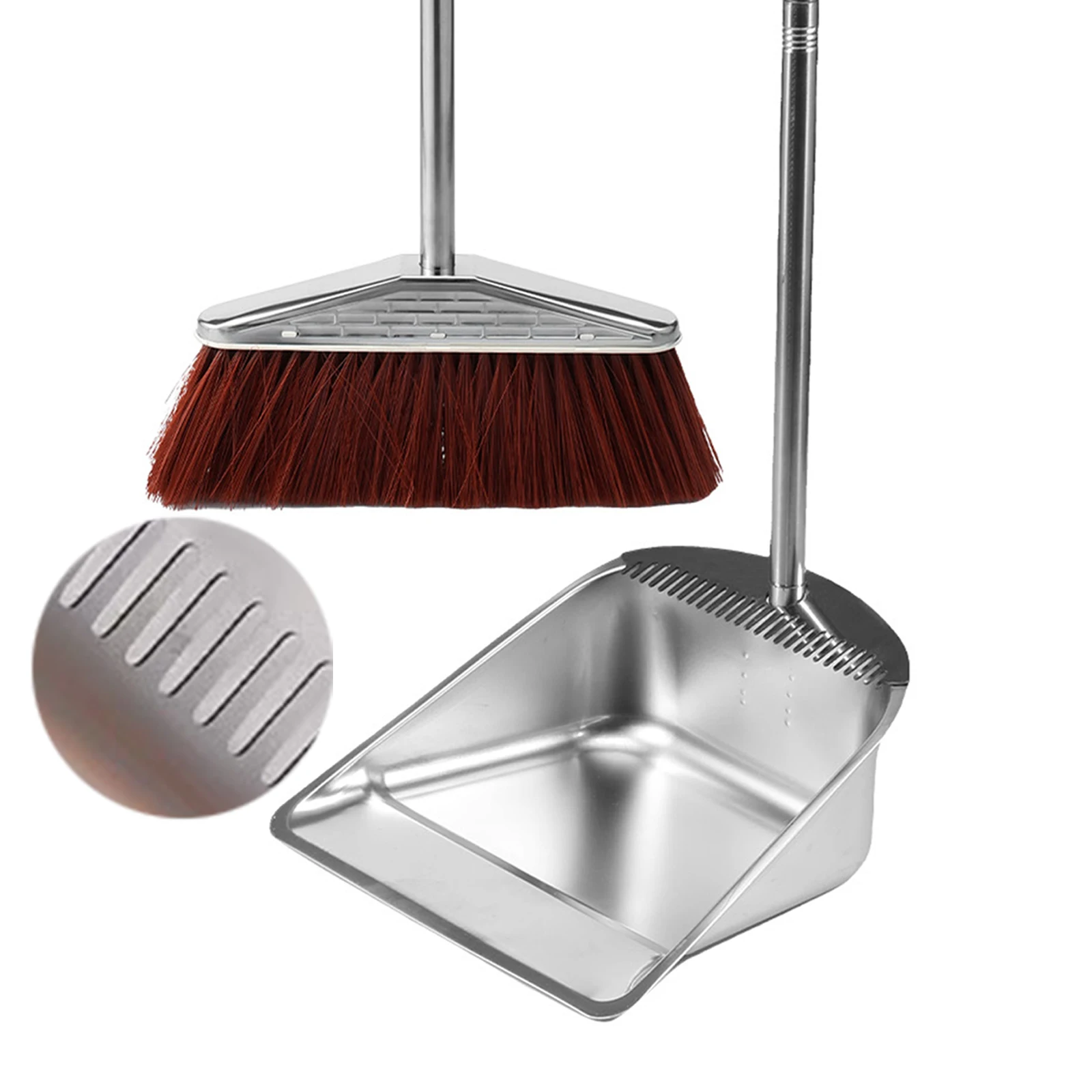 Stainless Steel Broom Dustpan Set Long Handle Sweeping Combo