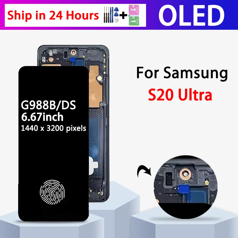 Annadue Schermo Di Ricambio Per Samsung S20 Ultra SM-G988B/DS - Display OLED 6,9 Pollici Con Kit Riparazione - Touch 3D Sensibile