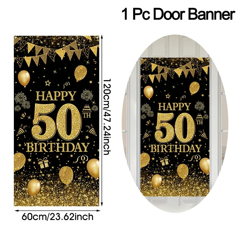Schwarz-goldene Flagge, Türaufhängung, Banner zum 18., 30., 40., 50. Geburtstag, Partydekorationen für Erwachsene, 30, 40, 50, 60 Jahre Geburtstag, Partyzubehör – Detail 9