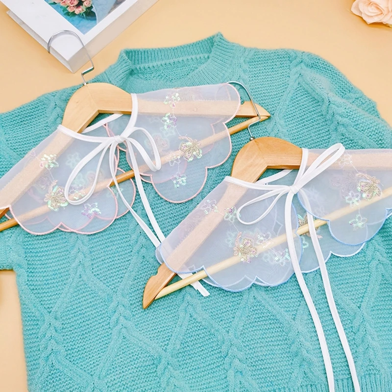 

Kid Emboridery Beads Detachable Collar Sheer Shawl Dickey Harf Shirt Lace-Up Bowknot Scarf Capelet Children Clothing Accessories