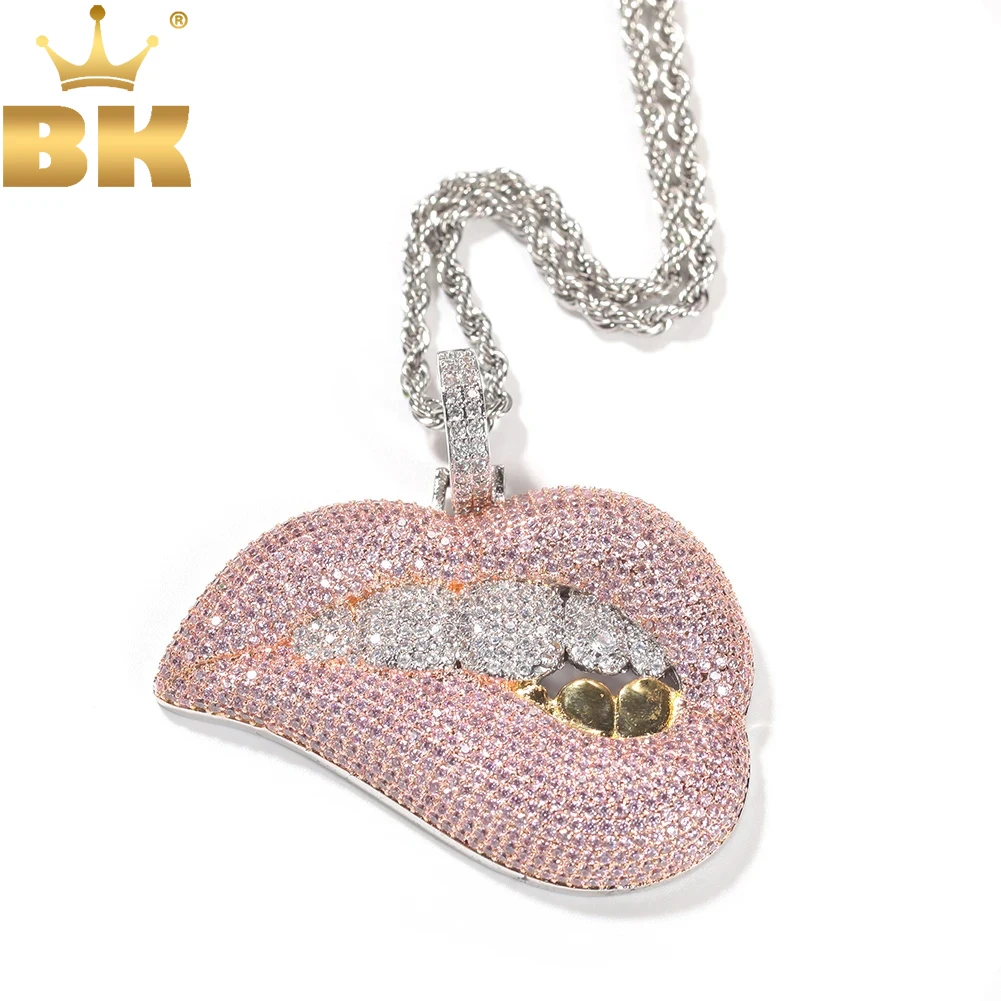 

TBTK Iced Out Micro Pink Cubic Zirconia Big Drip Lip Pendant Necklace With Tennis Chain Men and Women Hiphop Jewelry