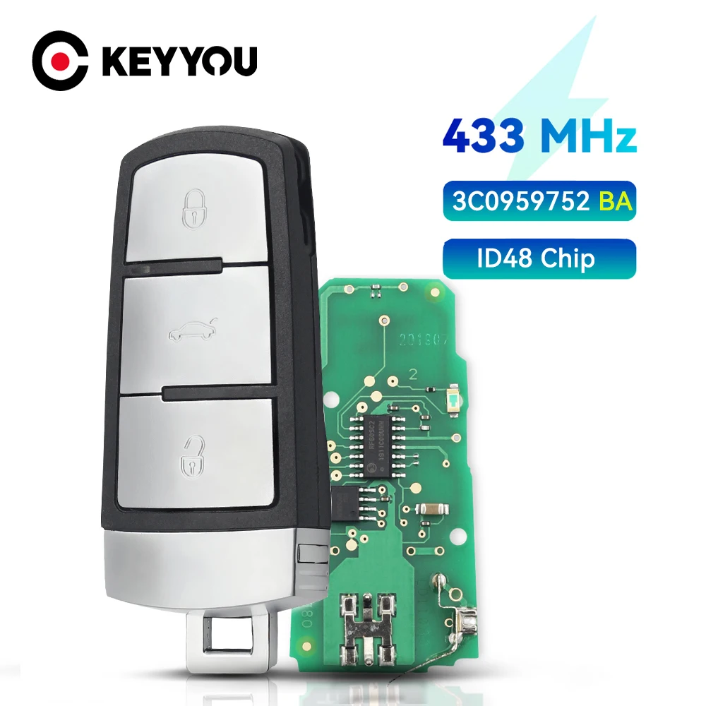 

Смарт-ключ KEYYOU с 3 кнопками для автомобиля Volkswagen 3C0 959 752 BA 434 МГц ID48 чип подходит для VW Passat B6 3C B7 Magotan CC