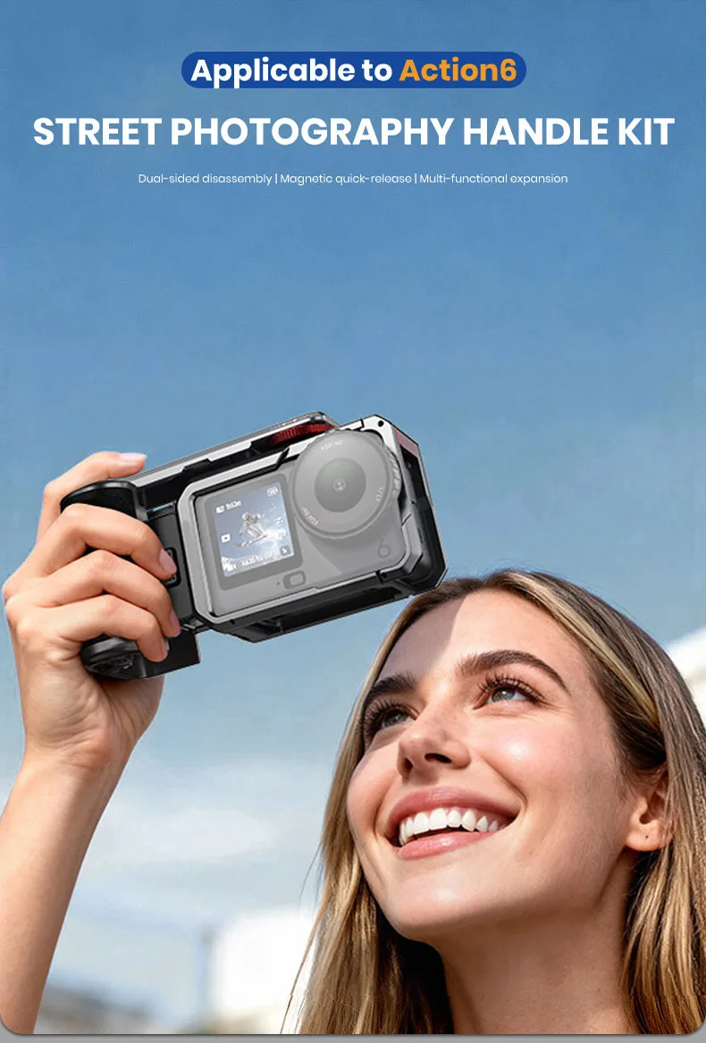 Metall-Kamerakäfig für DJI Osmo Action 6 Rahmen-Kamera Handgriff-Halterung Kaltschuh-Halterung Fotografie-Griffhalterung – Detail 1