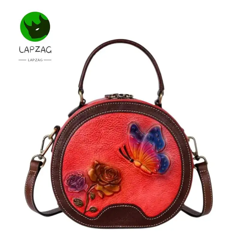 Lapzag 2024 New Cosmetic Bag for ladies handbag Cowhide Butterfly Flower Retro Shoulder Bag Color Messenger Women Evening bags