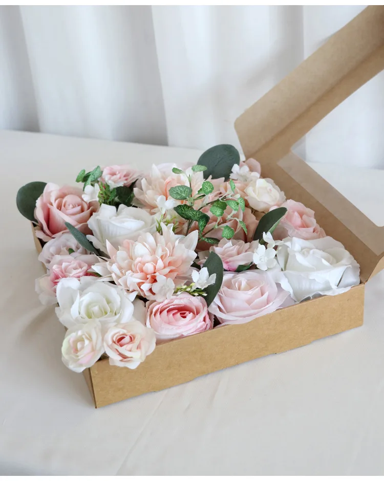 Yannew Rosa Blau Künstliche Blumen Combo Box Set für DIY Blumenarrangement Hochzeitsstrauß Party Tischdekoration Dekoration – Detail 37