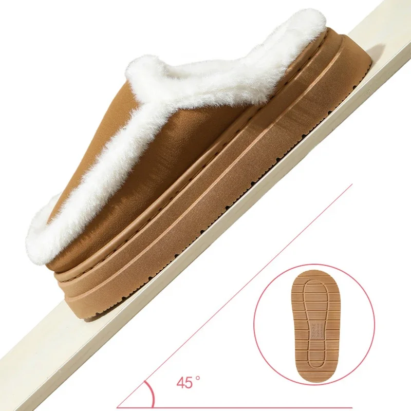 Faux Suede Fluffy Warm Women's Home Slippers Plus Size Non Slip Fur Slippers Woman Platform Indoor Bedroom Plush Slides Ladies