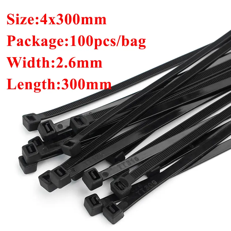 Plastic nylon cable tie 100 PCS black 5X300 cable tie fixing ring 3X200 cable tie zipper with 5X200 self-locking nylon cable tie - Image 12
