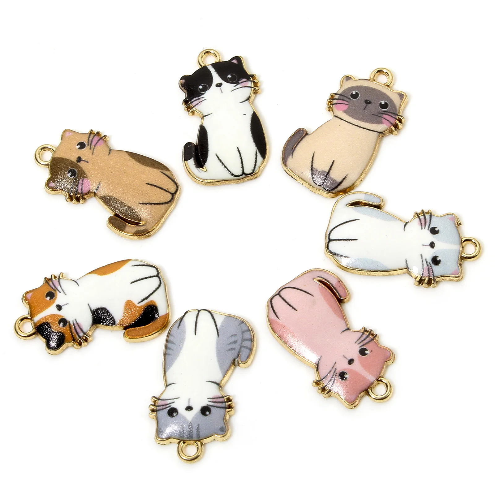 10 PCs Cat Animal Animal Enamel Zinc Based Alloy Charms Gold