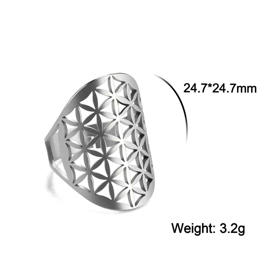 Flower Of Life Ring Adjustable Stainless Steel Sacred Geometry_voghion.com