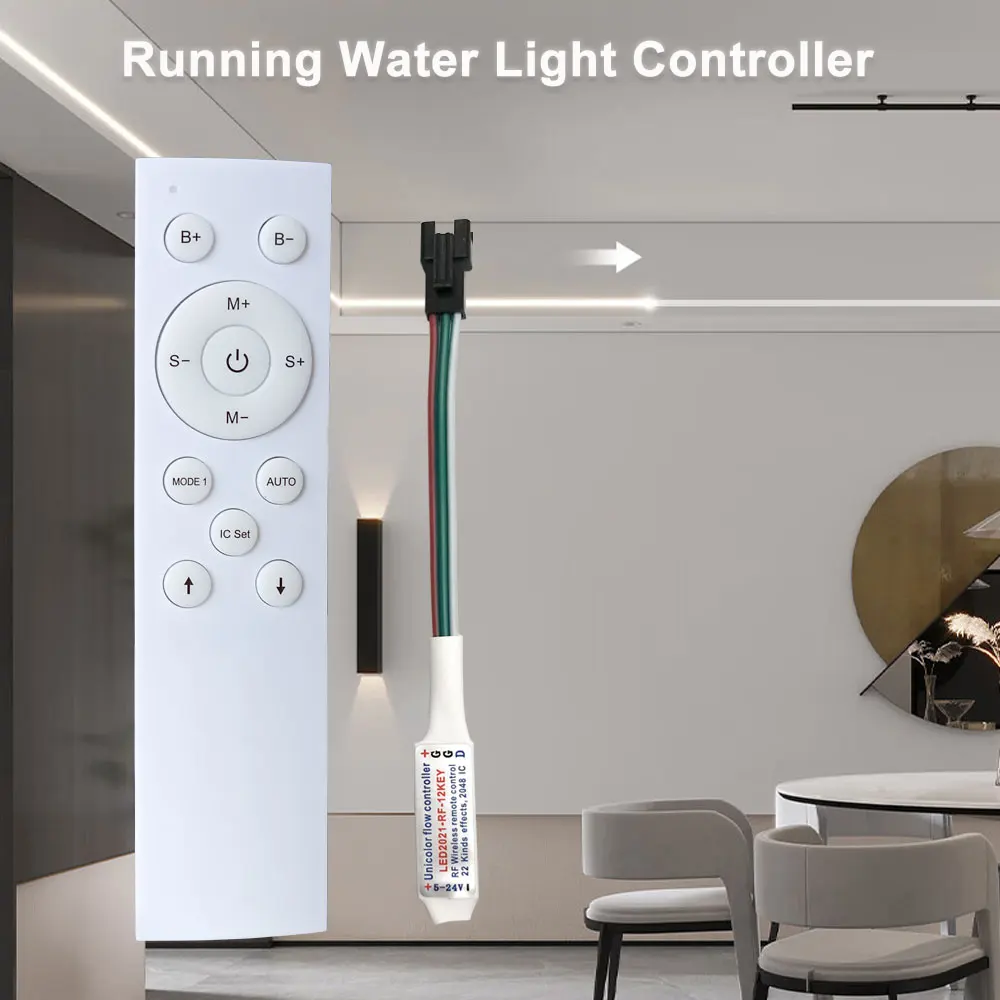 Running Water LED Controller With 12Key RF Remote For WS2811 Single Color Flowing Horse Race Pixel Strip Light DC5V-24V