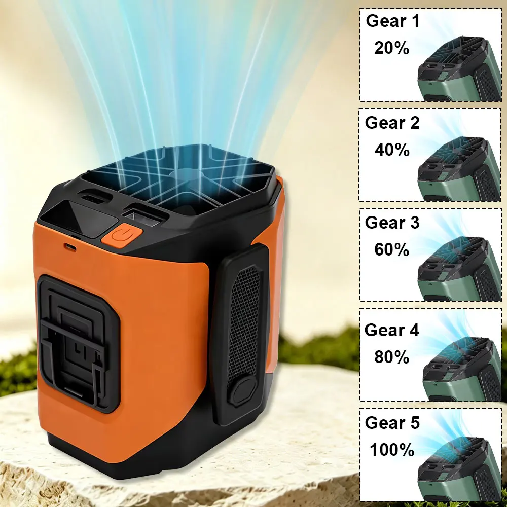 Ventilateur portable de ceinture 10000 mAh avec batterie externe, éclairage LED, ventilateur de cou suspendu, 5 vitesses, flux d'air puissant, ventilateur de refroidissement pour le travail en extérieur 4