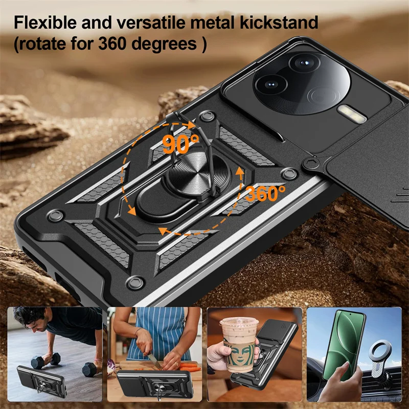 Magnetic Ring Holder Armor Back Cover - Shockproof Protective Case with Car Mount Feature