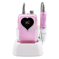 Hot Sale OEM Professional Heart Shape HD Display 35000rpm Electric Rechargeable Cordless Nail Drill Machine Portable Manicure 5