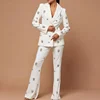EOEN Patchwork Diamonds Two Piece Set For Women Notched Collar Long Sleeve Blazer High Waist Flare Pant Chic Sets Female 6