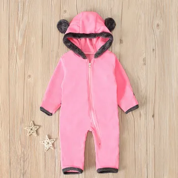 3 6 12 18 24 Months Winter Baby Hooded Romper Infant Boys Girs Jumpsuit Toddler Cartoon Ears Jumpsuit Zip Children's Clothes 5