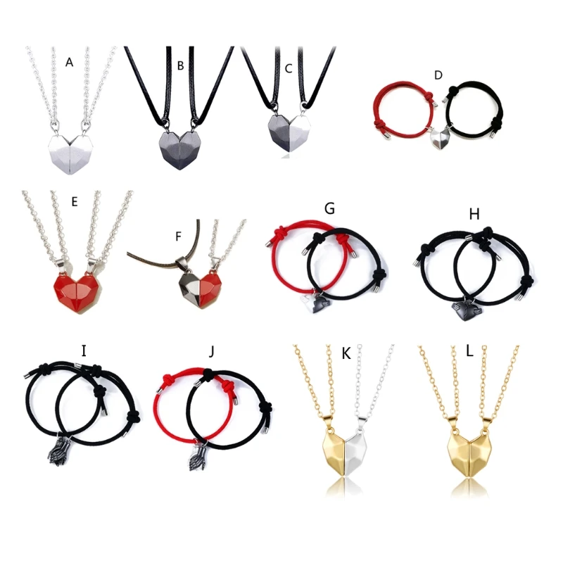 

2 Pcs Exquisite Lovers Necklace Magnetic Distance Faceted Heart Pendant Necklace K3ND