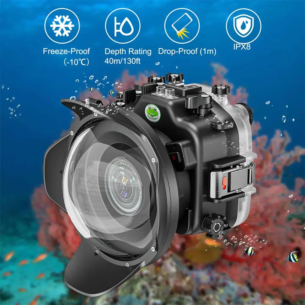 Seafrogs 다이빙 하우징 케이스, FUJIFILM X-T5 XF 16-55 XC16-50 XF18-55 렌즈용, 6 인치 포트, 다른 렌즈 맞춤형 지지대