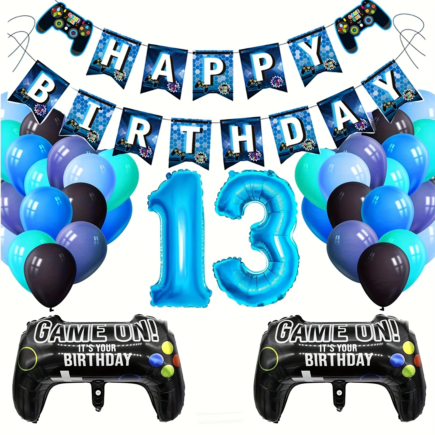 1set Gamepad Balloons Game on With Blue Digit Number Balloon Children's Birthday Party Decorations Game Theme Party Supplies - Image 6
