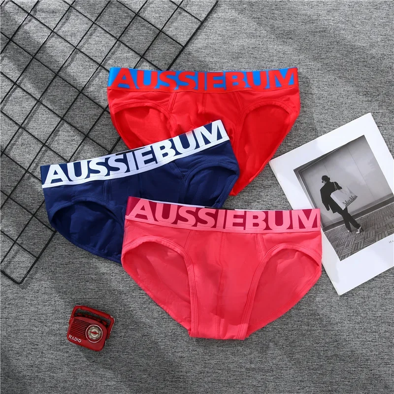 Cotton Briefs Aussiebum men's cotton underwear letter low waist sexy comfortable breathable sweat absorbent youth briefs