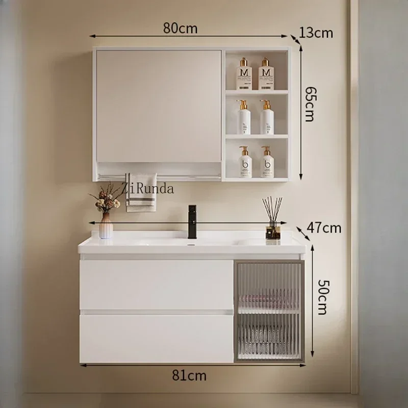 Nordic Luxury Cream Style Smart Bathroom Cabinets Wall-mounted Storage Fog Removal Vanity Combo Fashion Simple Furniture FYBC