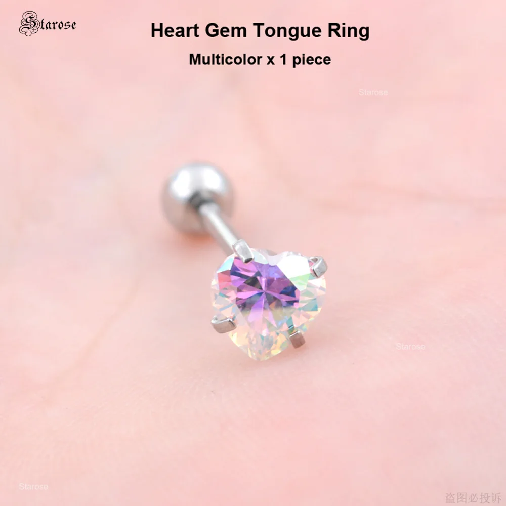 Piercing De Lengua Acero Inoxidable Con Forma De Corazón - Color Oro Rosa, Tamaño Medium