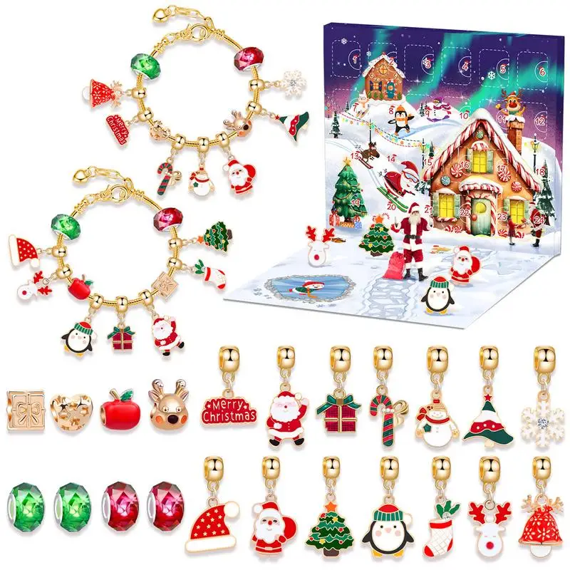 Christmas Ornaments Advent Calendar Bracelets Handmade Beaded Bracelet Set Advent Calendar xmas Girls 22 Charm