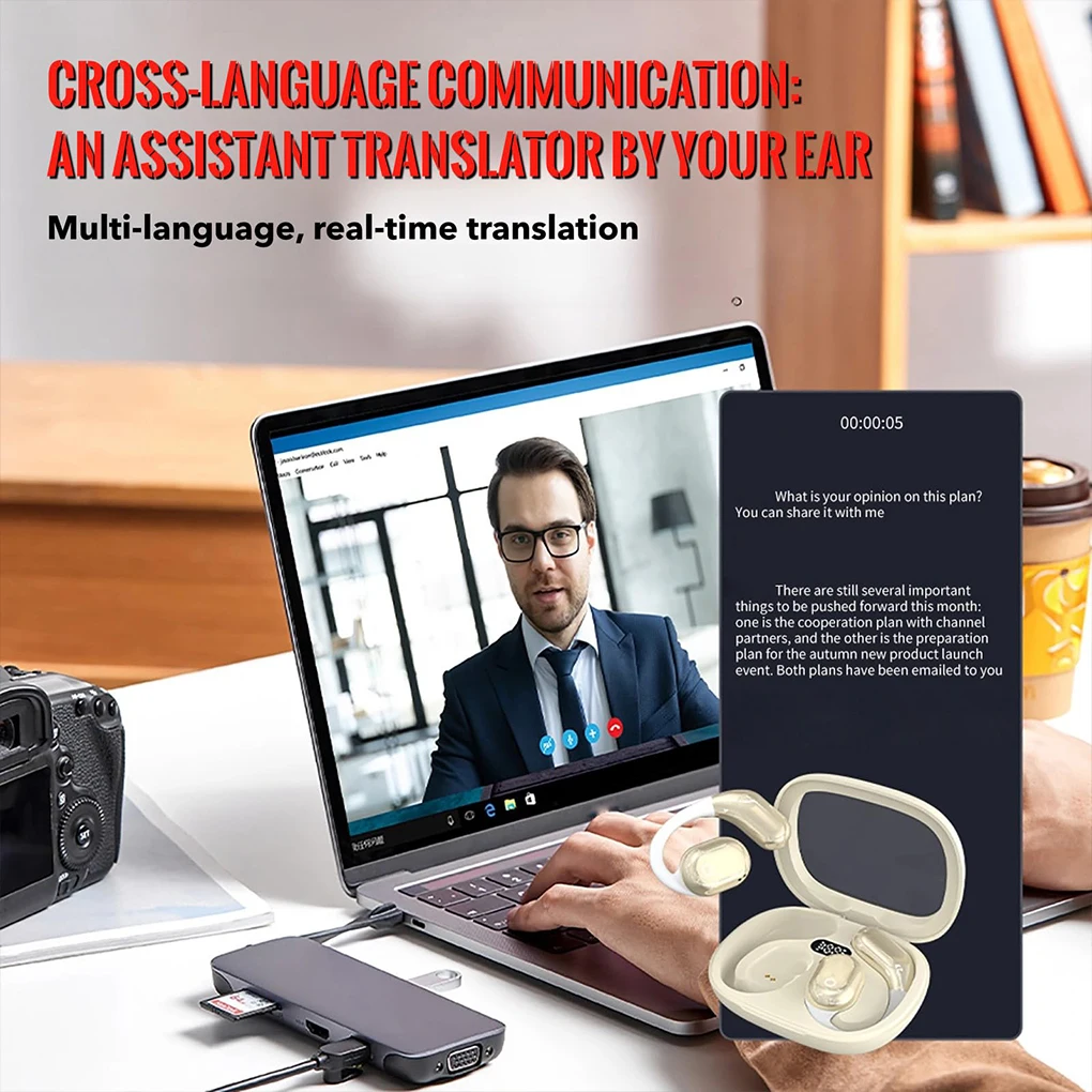 HY-Y16 Language Translator Wireless BT V5.4 Headset Intelligent AI Translator Earphones Real Time AI Voice Translator Earbuds