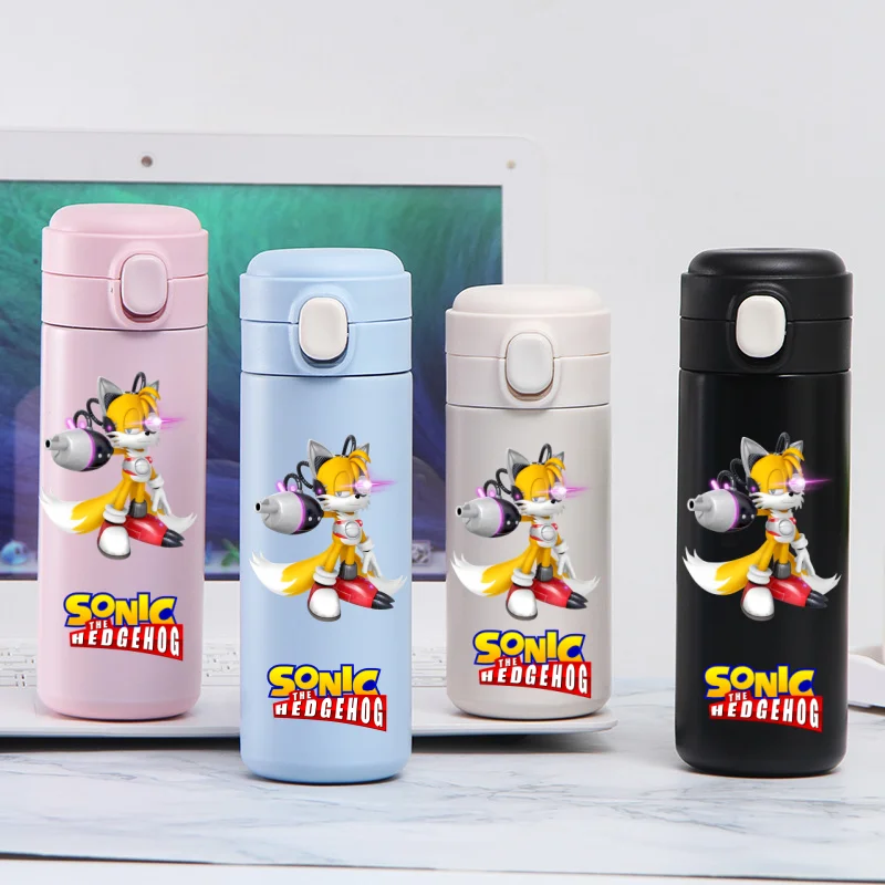 thumbnail image 1 of Taza de agua de acero inoxidable Sonic The Hedgehog de 420 ml, a prueba de fugas, termo de vacío, portátil, para viajes, taza para beber con dibujos animados para niños, regalo, 1 of 5