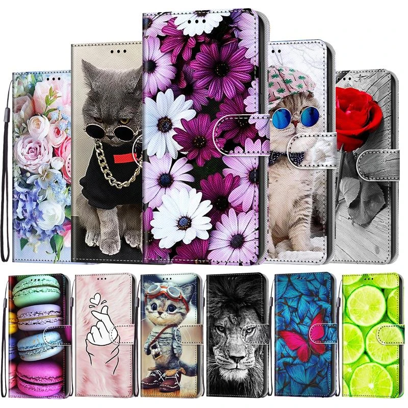 Flip Case For Samsung Galaxy J5 2016 2017 J4 Prime J6 Plus J4 J6 2018 Phone Case Leather Wallet Magnet Book Cover Flower Cat Bag kawaii phone cases samsung