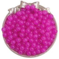Glossy Jelly Imitation Jade Glass Round Beads - Assorted Sizes for Jewelry Making Supplies (Fuchsia)