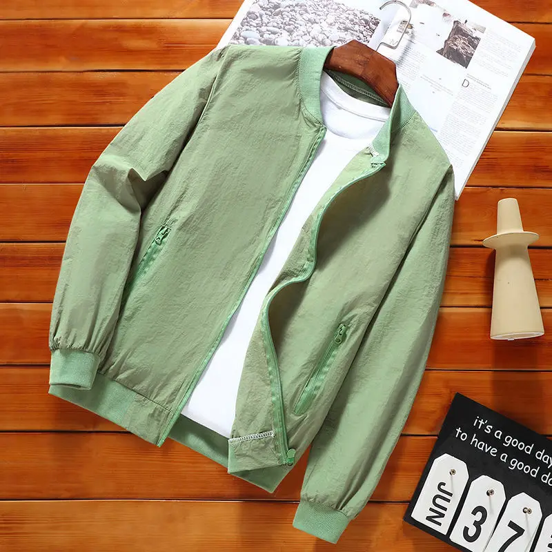

2024 Summer New Thin Style Round Neck Long Sleeve Screw Thread Zipper Jacket Man Solid Color Pockets Casual Sunscreen Clothing