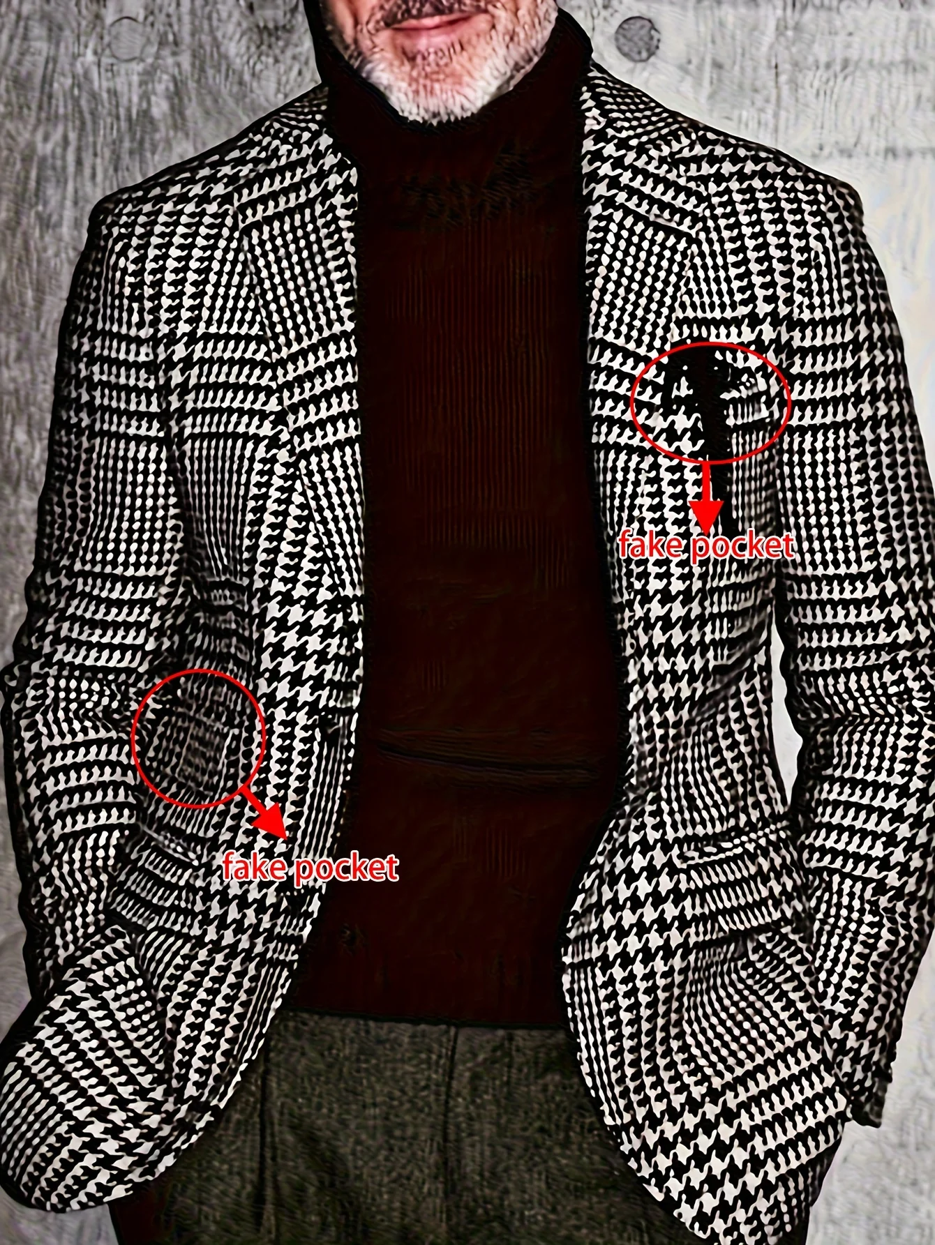 Men's Casual Vintage Houndstooth Suit Jacket With Chic Double Button Closure, Casual Business Style Outerwear, Old Money Style